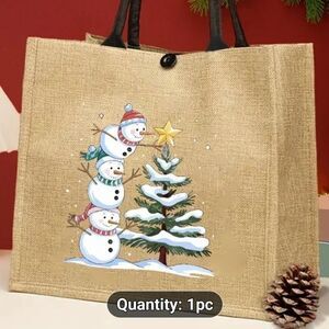 JS Boutique Tan Tote with Snowman Design